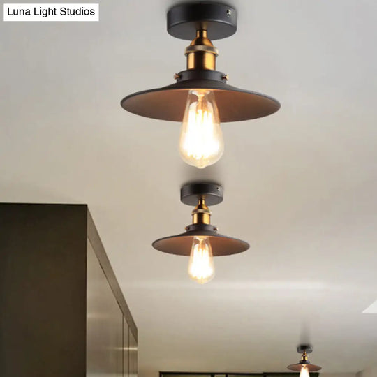 Sleek Saucer Ceiling Light In Black/White For Kitchen - Loft Semi Flush Mount Lighting With 1 Bulb