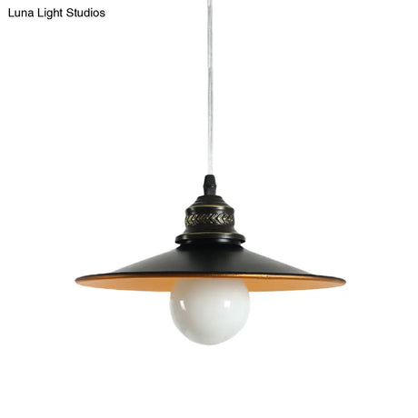 Sleek Saucer Iron Ceiling Pendant Lamp: Industrial 1-Bulb Restaurant Suspension Lighting In Black