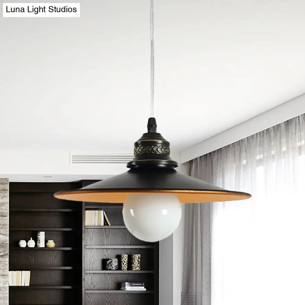 Sleek Saucer Iron Ceiling Pendant Lamp: Industrial 1-Bulb Restaurant Suspension Lighting In Black