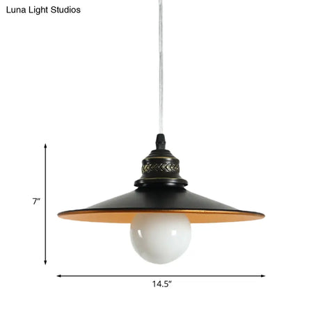 Sleek Saucer Iron Ceiling Pendant Lamp: Industrial 1-Bulb Restaurant Suspension Lighting In Black