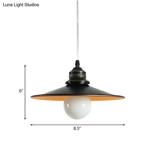 Sleek Saucer Iron Ceiling Pendant Lamp: Industrial 1-Bulb Restaurant Suspension Lighting In Black