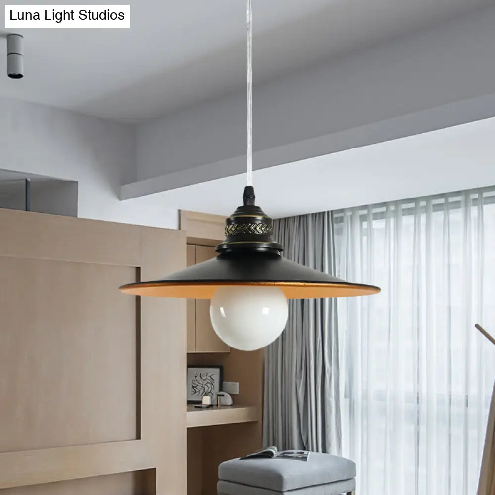 Saucer Iron Ceiling Pendant Lamp - Industrial Suspension Lighting In Black 8.5/14.5 Wide / 8.5