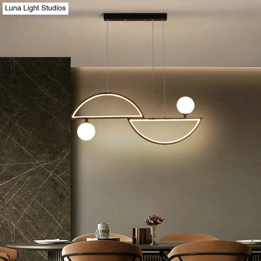 Sleek Semi-Circle Island Light Fixture With Led And Opal Glass Shade For Dining Room