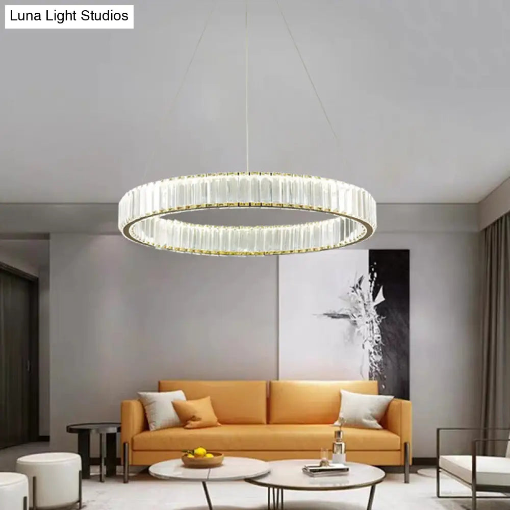 Minimalist Crystal Bedroom Led Pendant Chandelier - Silver Ribbed Wristlet Design Hanging Lamp In