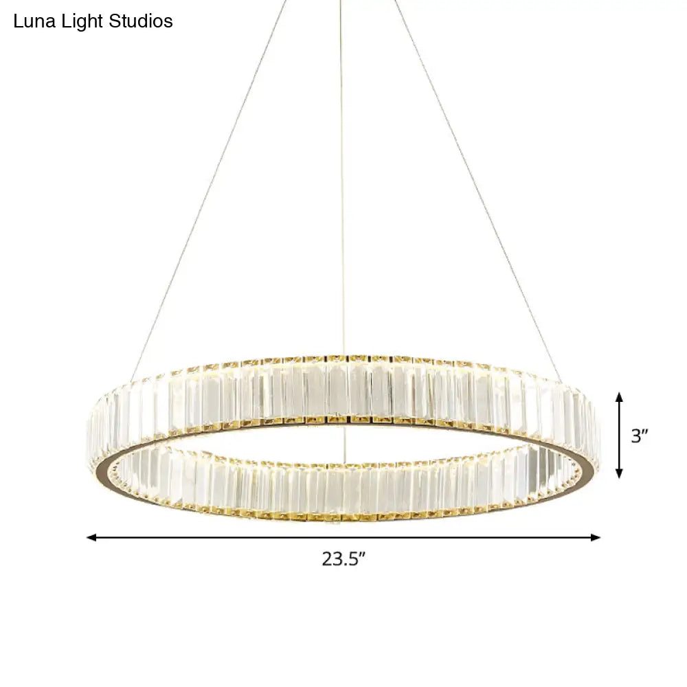 Sleek Silver Crystal Led Chandelier Pendant For Minimalistic Ribbed Bedroom Lamp 16’/23.5’ Dia