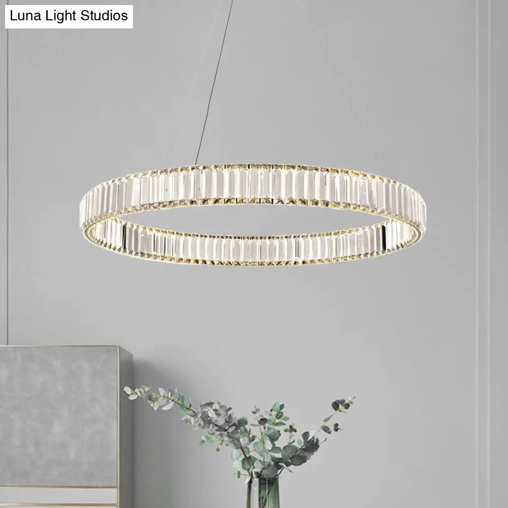 Minimalist Crystal Bedroom Led Pendant Chandelier - Silver Ribbed Wristlet Design Hanging Lamp In