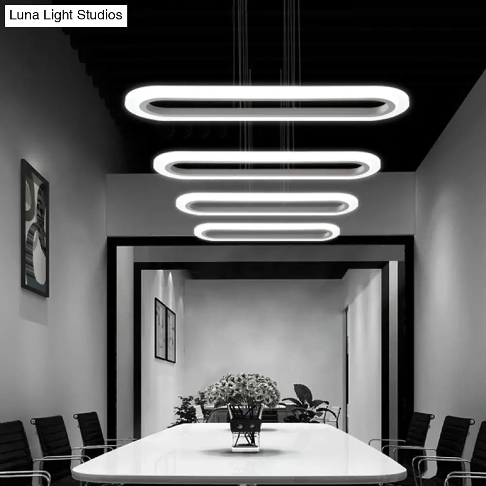 Sleek Silver Led Office Island Ceiling Light - Acrylic Pendulum Design