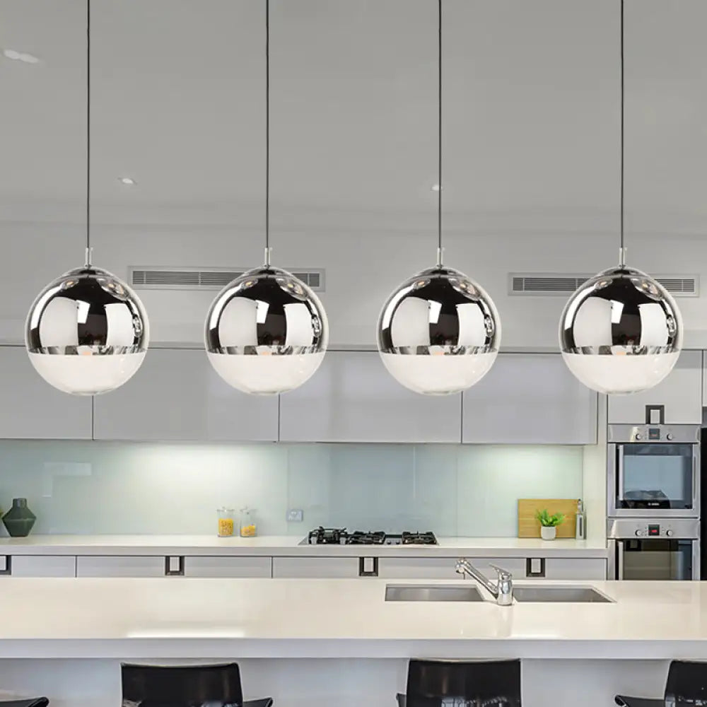 Sleek Silver Mirrored Glass Sphere Pendant Light - Perfect For Kitchen And Dinette 1-Light