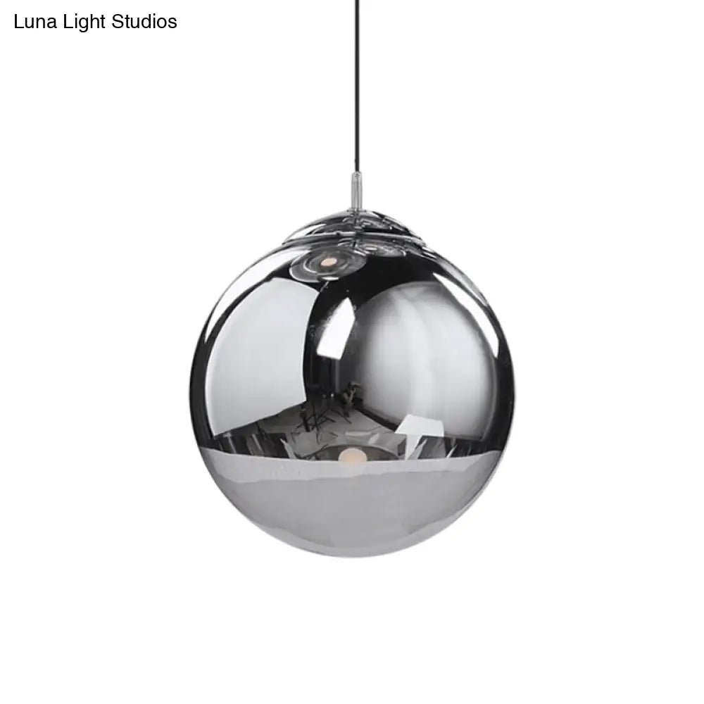 Sleek Silver Mirrored Glass Sphere Pendant Light - Perfect For Kitchen And Dinette 1-Light