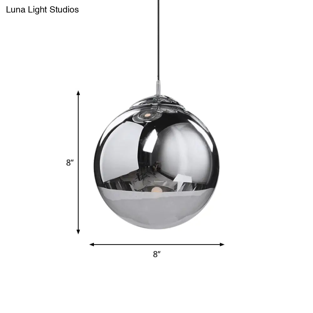 Sleek Silver Mirrored Glass Pendant Light - Modern Kitchen Lighting Fixture 8/10/12 Dia