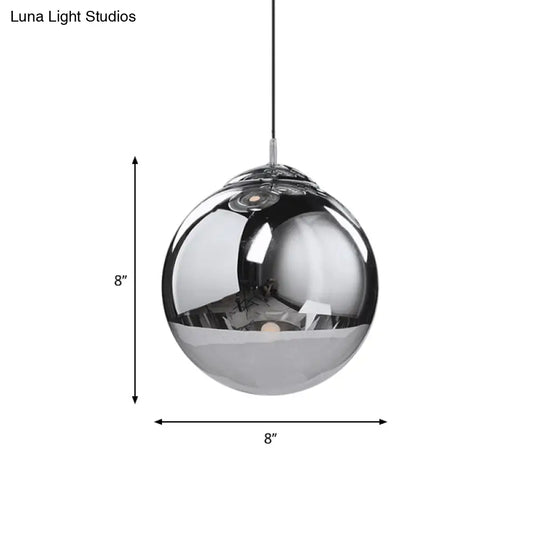 Sleek Silver Mirrored Glass Pendant Light - Modern Kitchen Lighting Fixture 8/10/12 Dia