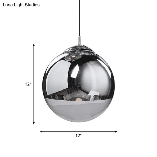 Sleek Silver Mirrored Glass Pendant Light - Modern Kitchen Lighting Fixture 8/10/12 Dia