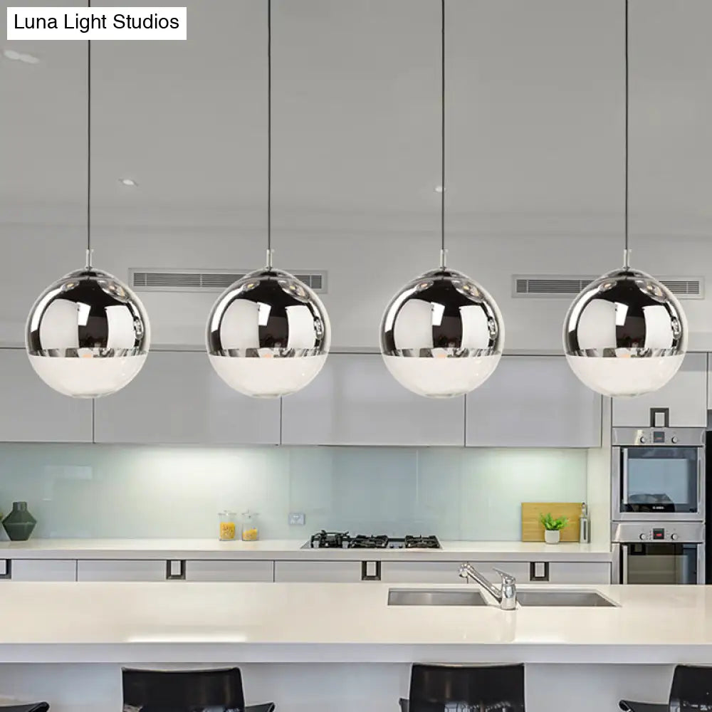 Sleek Silver Mirrored Glass Pendant Light - Modern Kitchen Lighting Fixture 8/10/12 Dia / 8