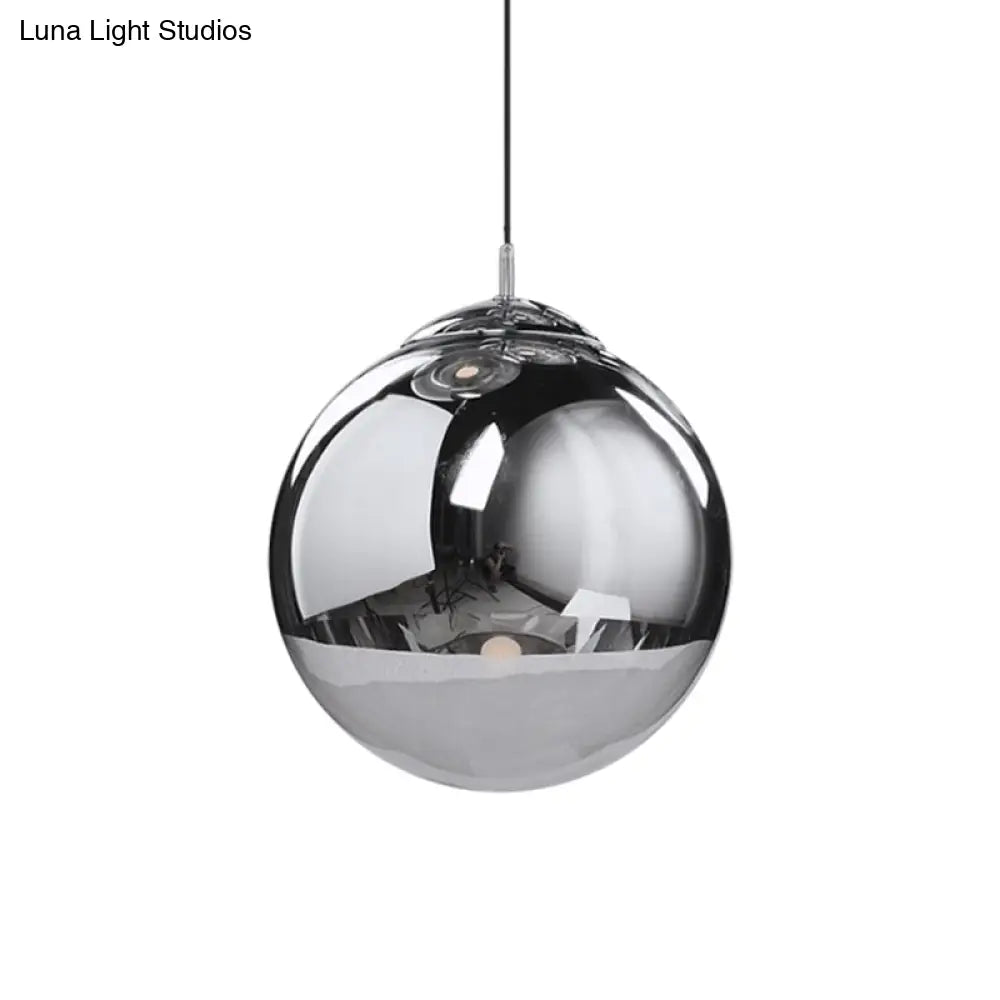 Sleek Silver Mirrored Glass Pendant Light - Modern Kitchen Lighting Fixture 8/10/12 Dia