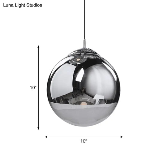 Sleek Silver Mirrored Glass Sphere Pendant Light - Perfect For Kitchen And Dinette 1-Light