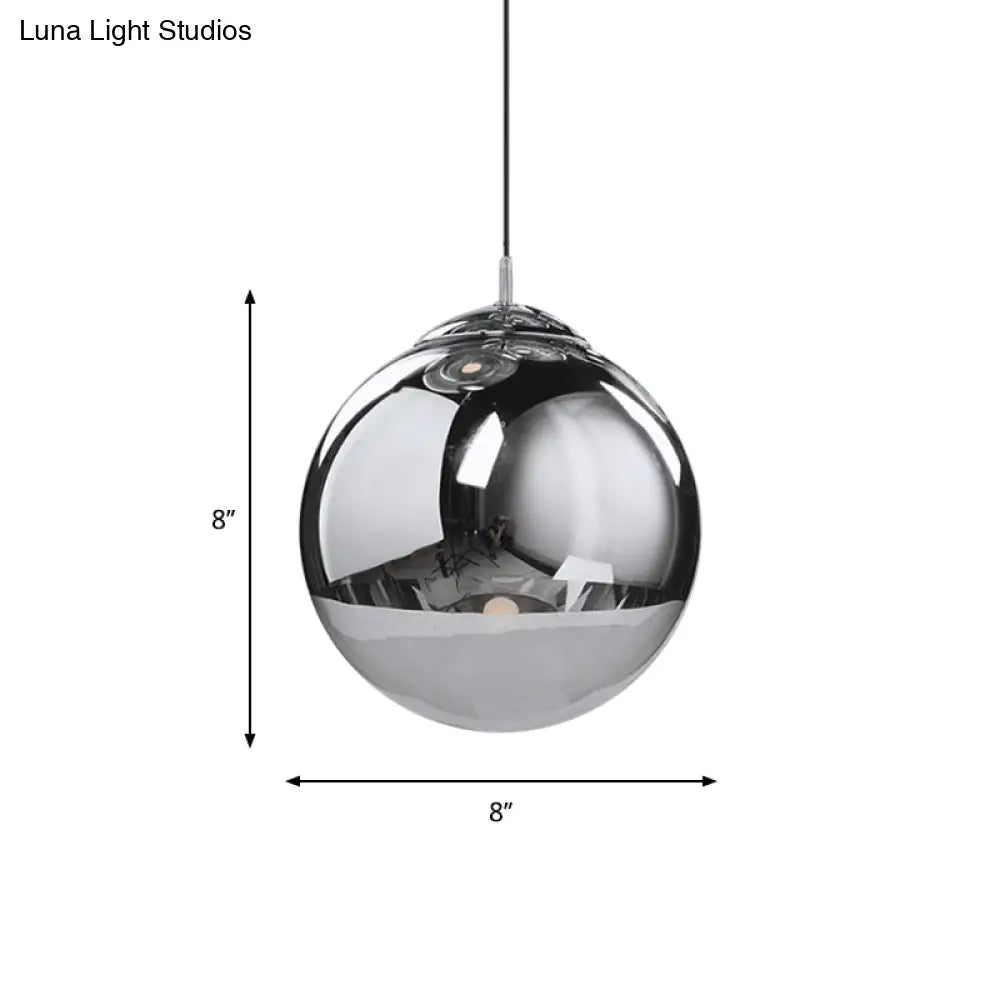 Sleek Silver Mirrored Glass Sphere Pendant Light - Perfect For Kitchen And Dinette 1-Light