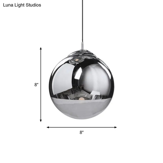 Sleek Silver Mirrored Glass Sphere Pendant Light - Perfect For Kitchen And Dinette 1-Light