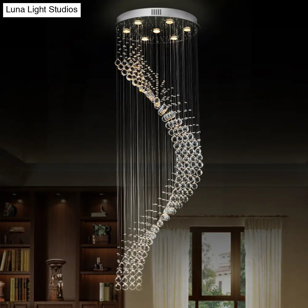 Sleek Silver Modernist Spiral Ceiling Light With Multi Bulbs - Crystal Pendant Lamp