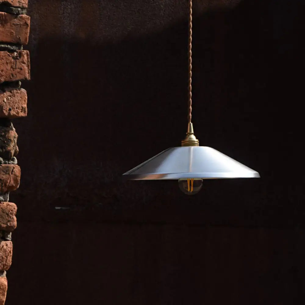 Sleek Silver Saucer Pendant Light With Metal Warehouse Design - 1-Light For Garage Ceiling