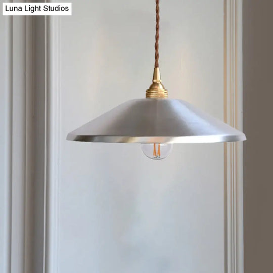 Sleek Silver Saucer Pendant Light - Modern Metal Workshop Lamp For Garage Ceiling