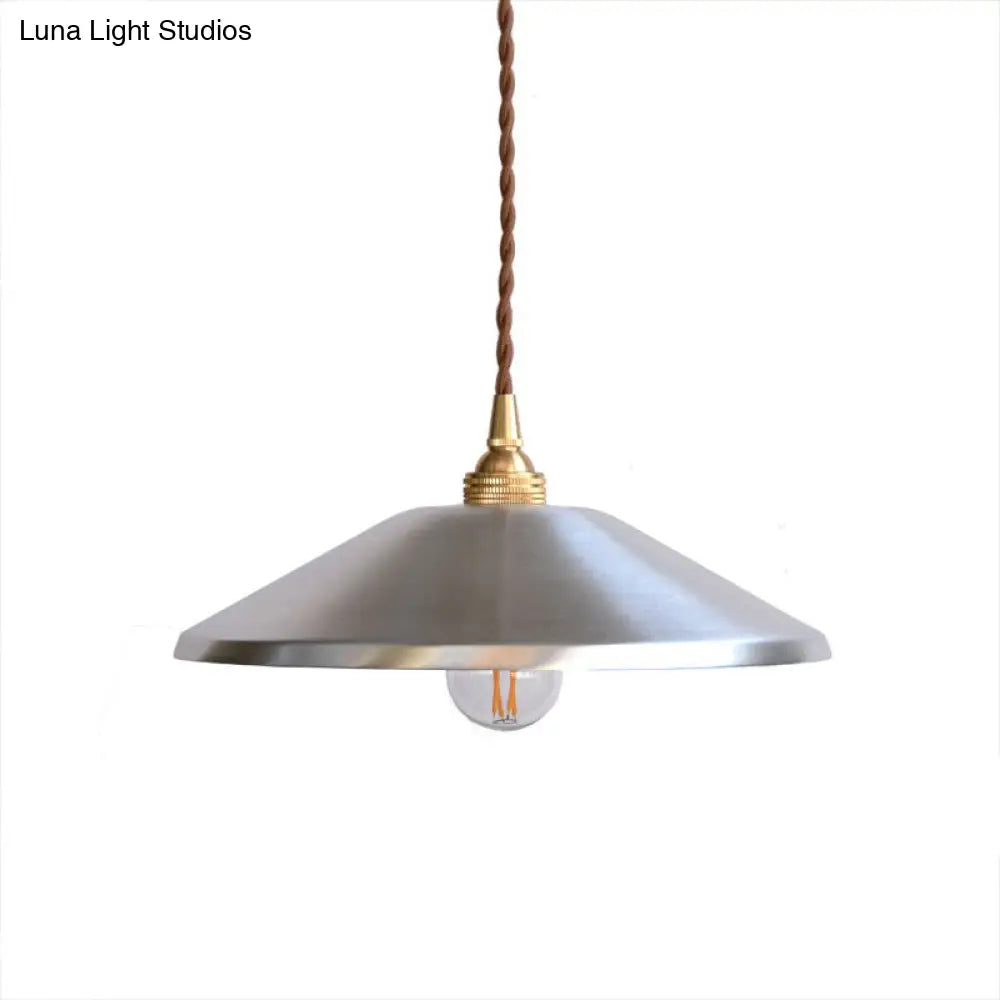 Sleek Silver Saucer Pendant Light - Modern Metal Workshop Lamp For Garage Ceiling