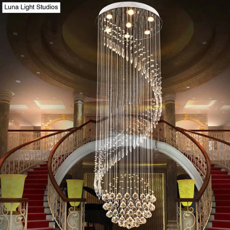 Sleek Silver Spiral Cluster Pendant Lamp - Clear Crystal 7-Light Led Ceiling Fixture