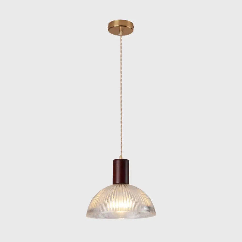 Sleek Single-Bulb Hanging Lamp With Ribbed Glass Shade: Elegant Pendant Light For Bedrooms Brown /