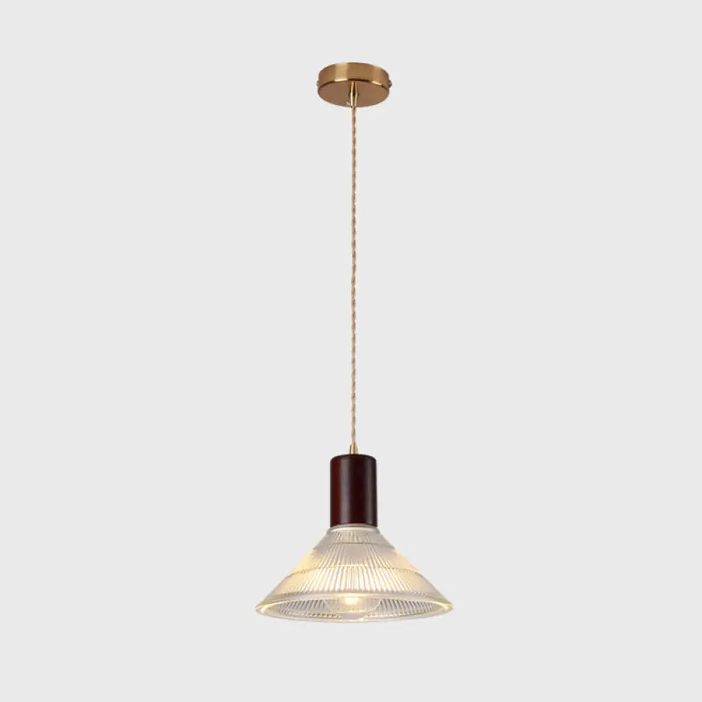 Sleek Single-Bulb Hanging Lamp With Ribbed Glass Shade: Elegant Pendant Light For Bedrooms Brown /