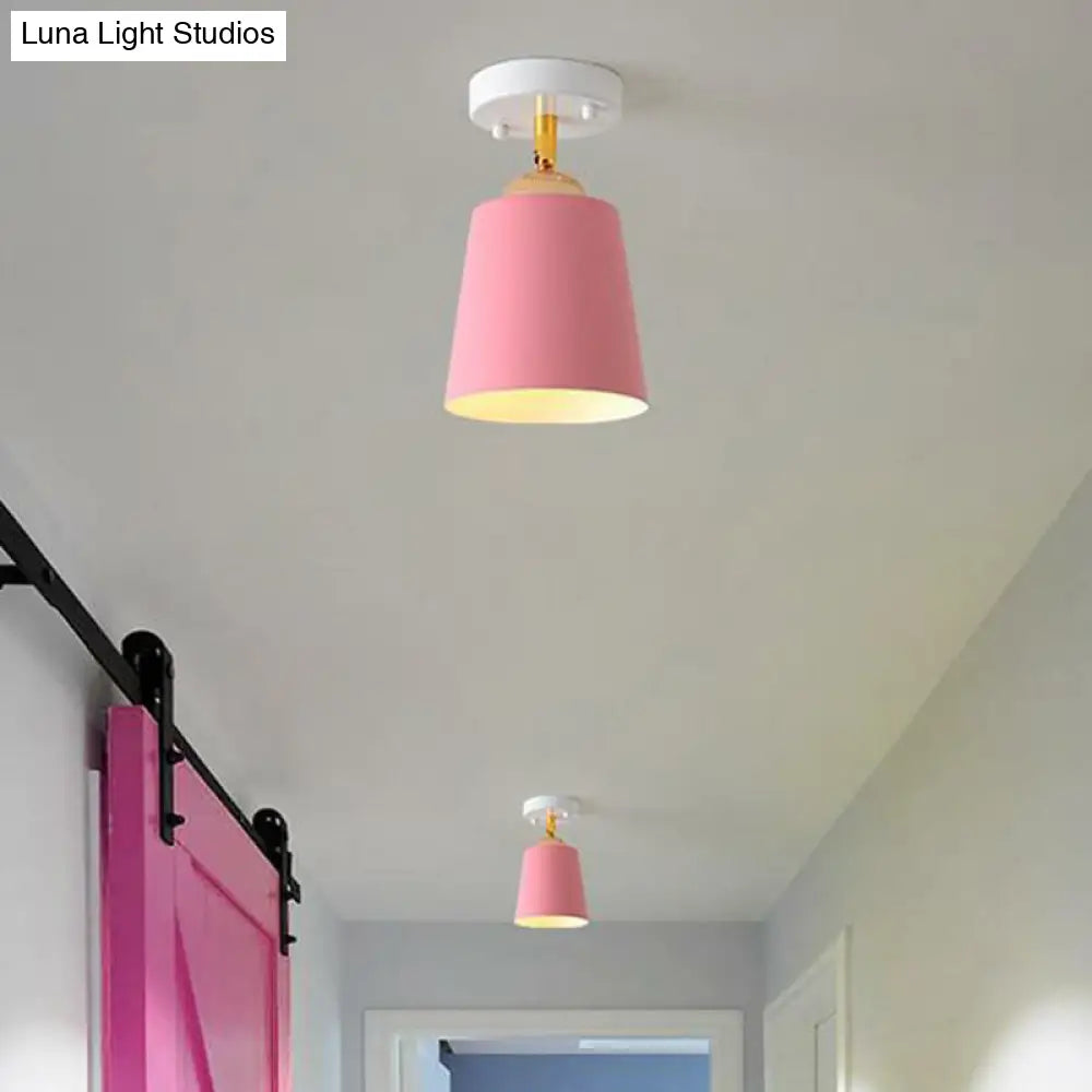Sleek Single Metallic Flush Ceiling Light For Tapered Entryways Pink / A