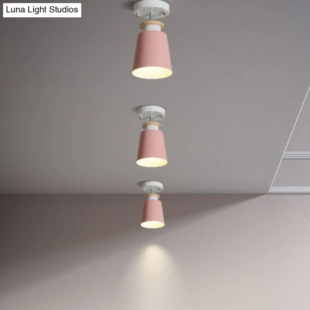 Sleek Single Metallic Flush Ceiling Light For Tapered Entryways Pink / B