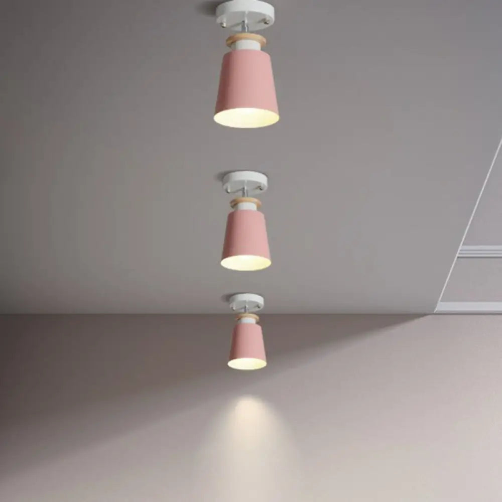 Sleek Single Metallic Flush Ceiling Light For Tapered Entryways Pink / B