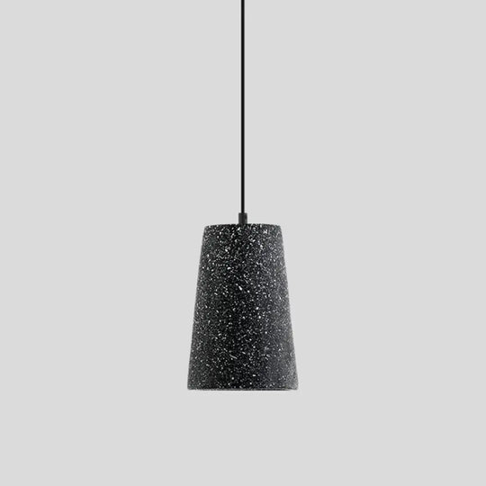 Sleek Single Pendant Light: Geometric Cement Ceiling Fixture For Modern Restaurants Black / Cone