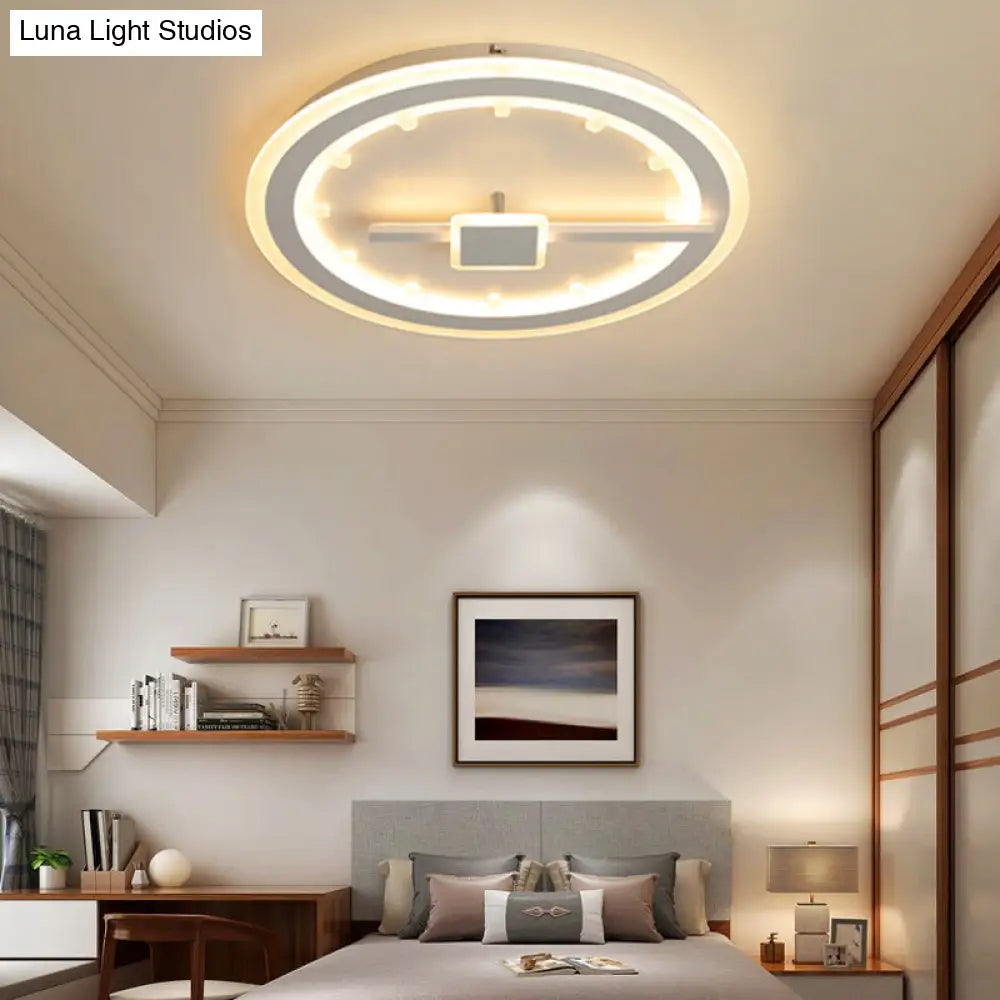 Sleek Slim Panel Led Flush Ceiling Light For Dining Room - Creative Circle Design With Acrylic White