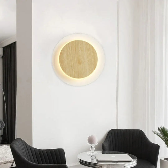 Sleek Slim Panel Wall Light - Stylish Wood Acrylic Sconce For Corridor & Kitchen / Round