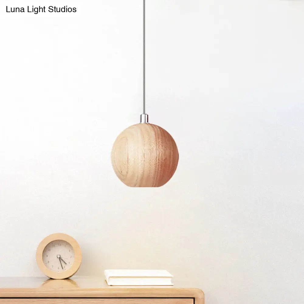 Simple Wood Drop Pendant Light - Beige Led Ceiling Lamp For Study Room