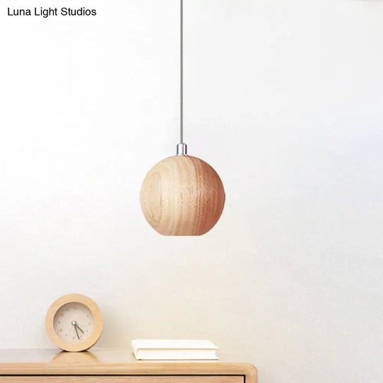 Simple Wood Drop Pendant Light - Beige Led Ceiling Lamp For Study Room