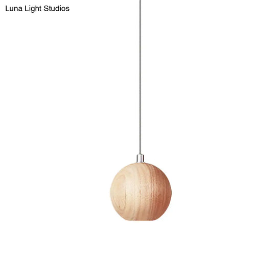 Simple Wood Drop Pendant Light - Beige Led Ceiling Lamp For Study Room