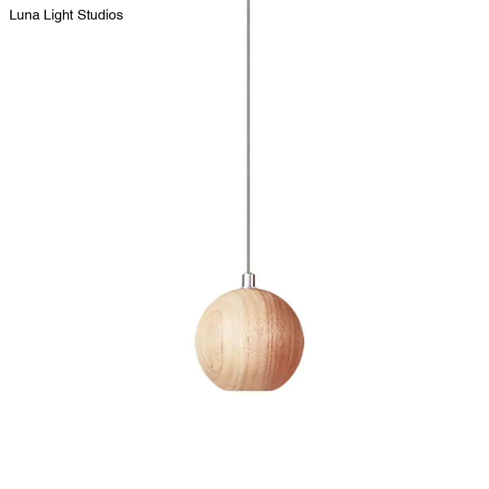 Sleek Sphere Wood Drop Pendant Light - Beige Led Ceiling Lamp For Study Room