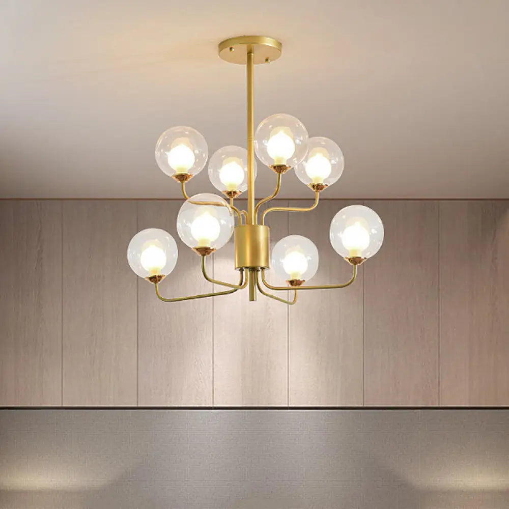 Sleek Spherical Bedroom Semi Flush Lighting: Clear Glass 8 Lights In Black/Gold Gold