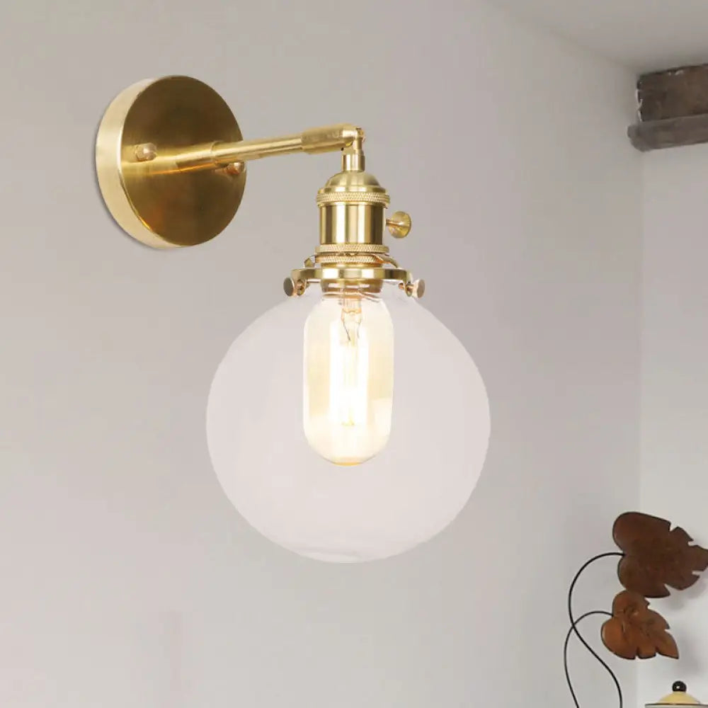 Sleek Spherical Wall Sconce With Clear Glass Shade - Industrial Porch Lamp / 1