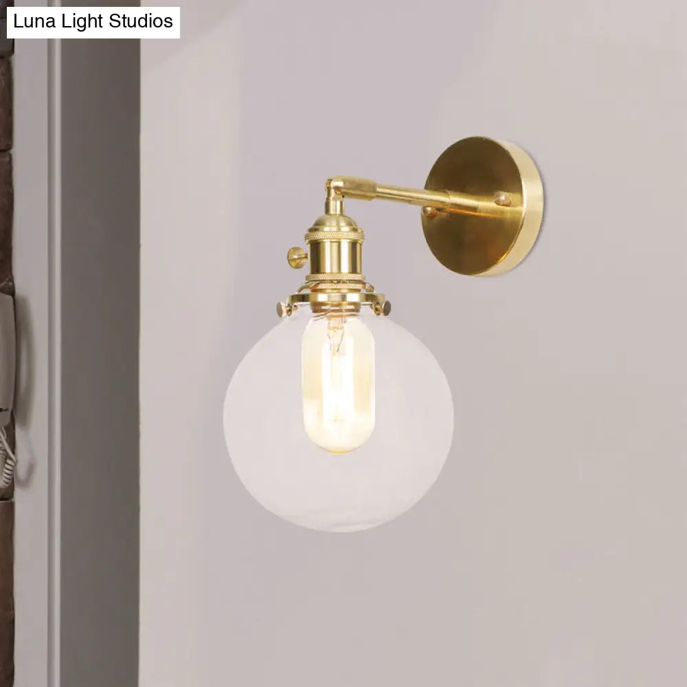 Sleek Spherical Wall Sconce With Clear Glass Shade - Industrial Porch Lamp