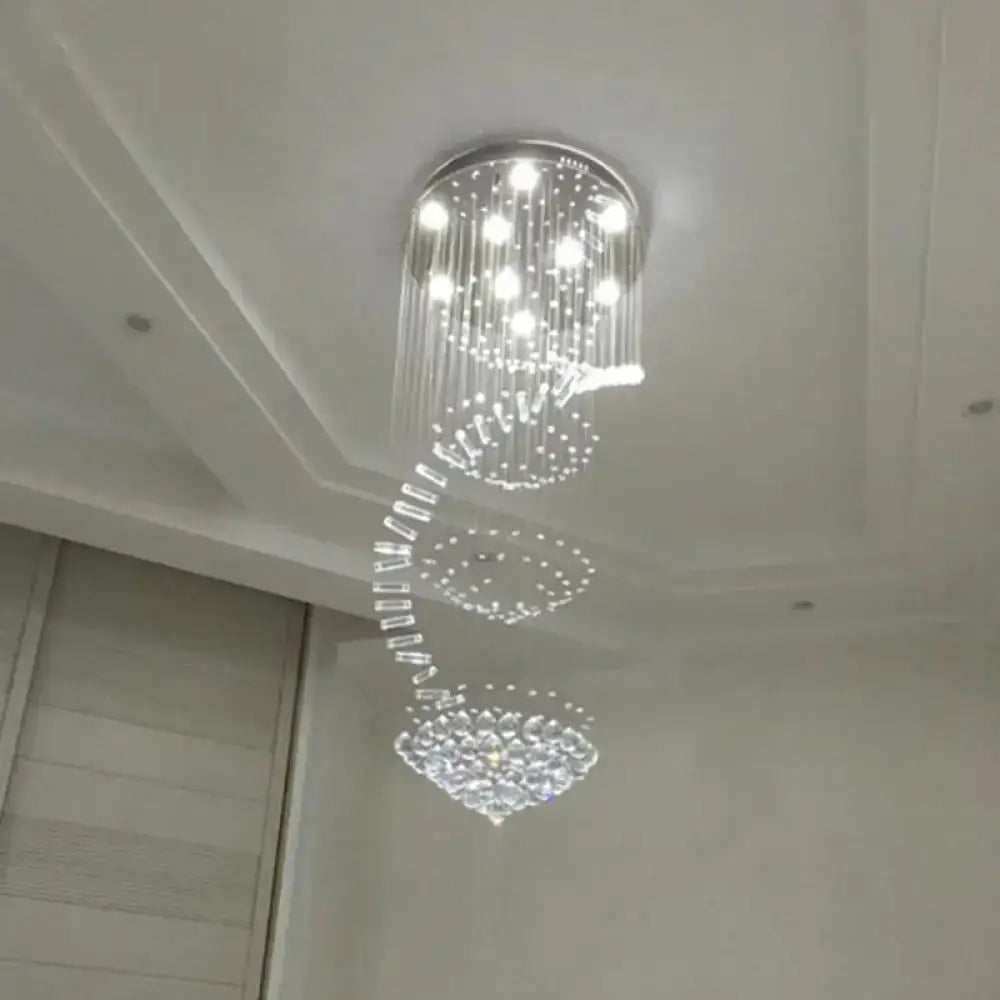 Sleek Spiral Ceiling Lamp With Crystal Flush-Mount In Stainless Steel - 9/12 Lights