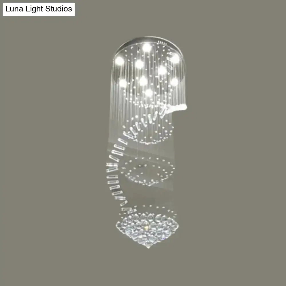 Sleek Spiral Ceiling Lamp With Crystal Flush-Mount In Stainless Steel - 9/12 Lights