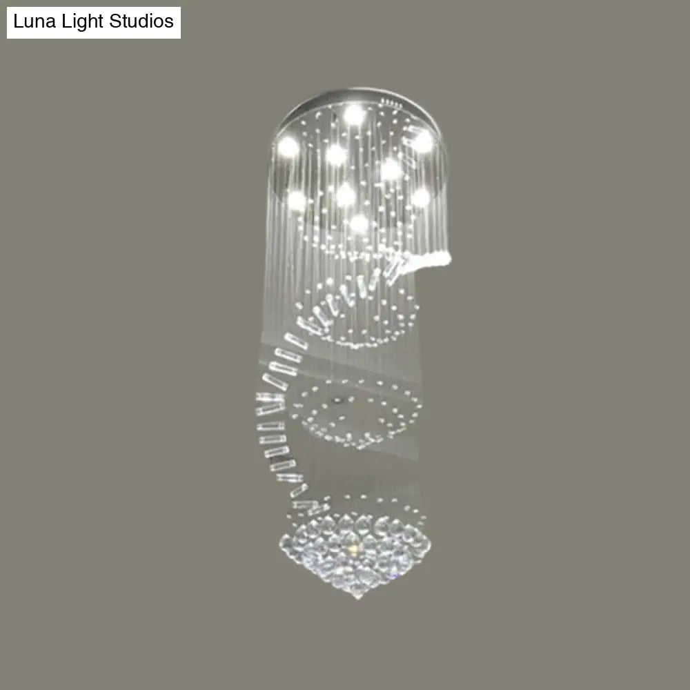 Sleek Spiral Ceiling Lamp With Crystal Flush - Mount In Stainless Steel - 9/12 Lights