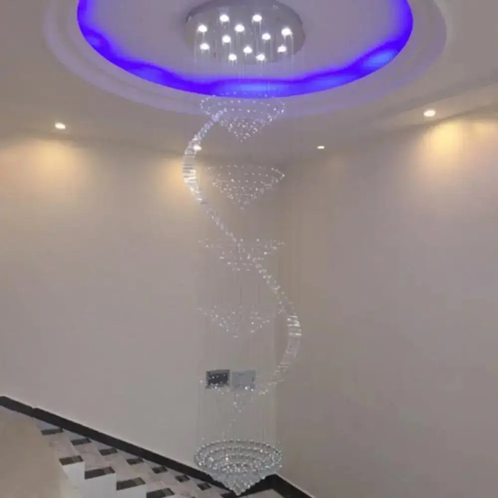 Sleek Spiral Ceiling Lamp With Crystal Flush-Mount In Stainless Steel - 9/12 Lights