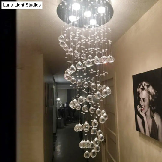 Sleek Spiral Crystal Ball Flush Mount Ceiling Light With 5 Lights - Nickel Finish