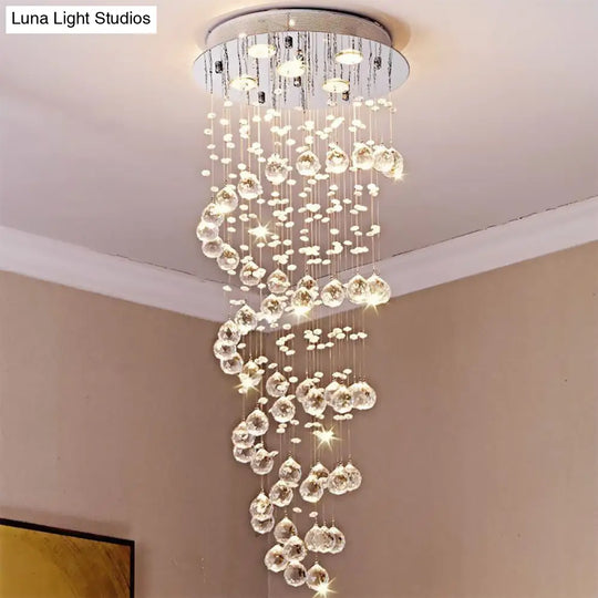 Sleek Spiral Crystal Ball Flush Mount Ceiling Light With 5 Lights - Nickel Finish