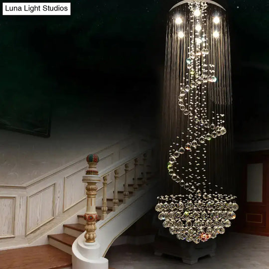 Sleek Spiral Crystal Ceiling Lamp - 7 Lights Flush Mount Fixture For Living Room Modernist Design