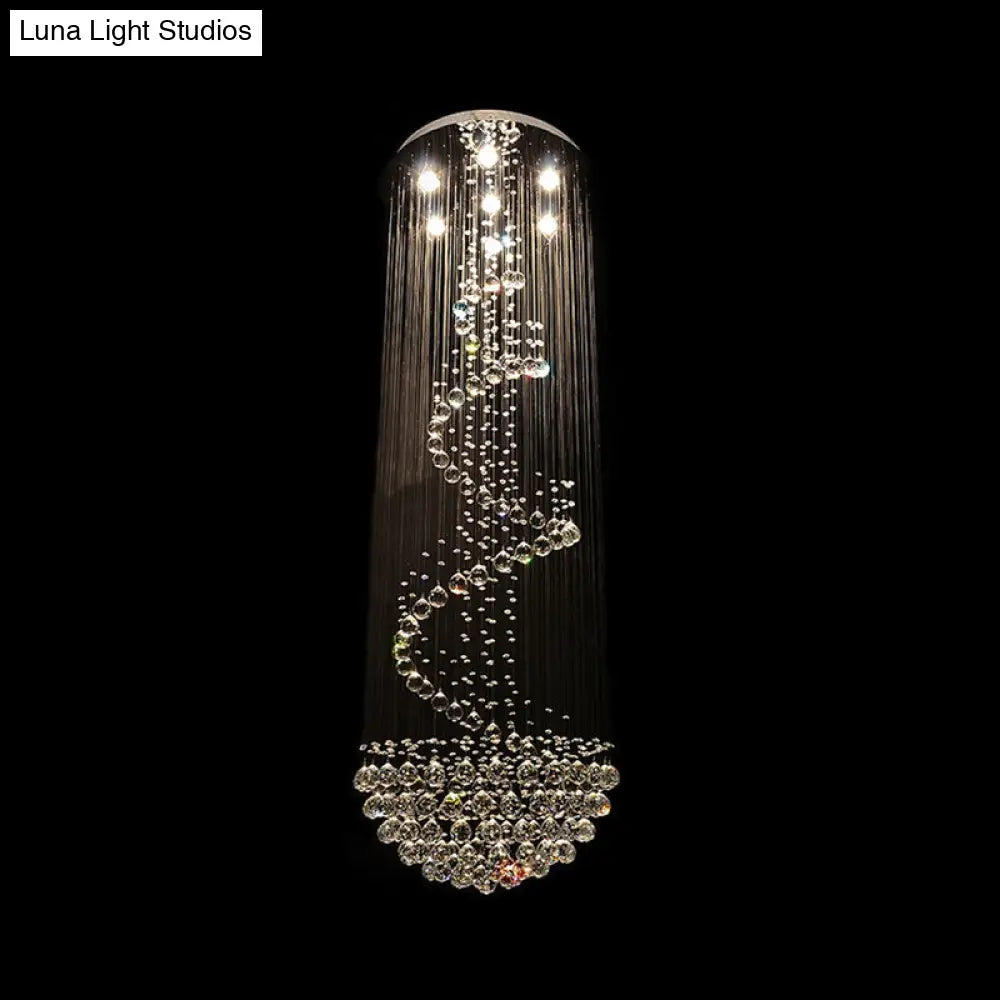 Sleek Spiral Crystal Ceiling Lamp - 7 Lights Flush Mount Fixture For Living Room Modernist Design