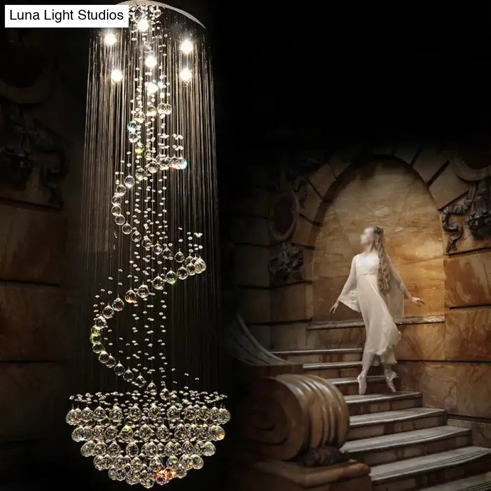 Sleek Spiral Crystal Ceiling Lamp - 7 Lights Flush Mount Fixture For Living Room Modernist Design